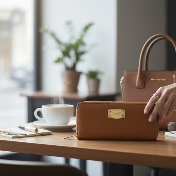 Michael Kors Large Brown Pebbled Leather Zip Around Continental Wallet | EUC - Picture 1 of 10